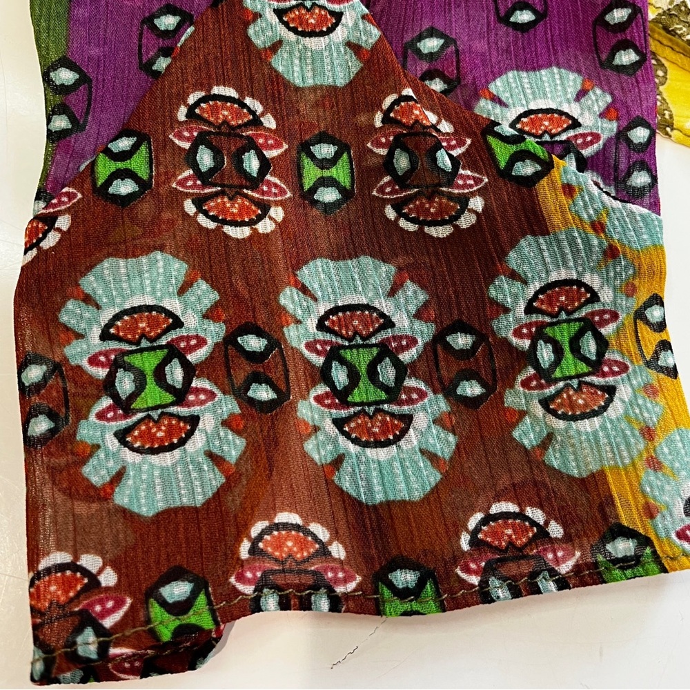 Zara Multicolor Boho Patchwork Blouse NWT size XL  with bow & beaded detail - Picture 10 of 16